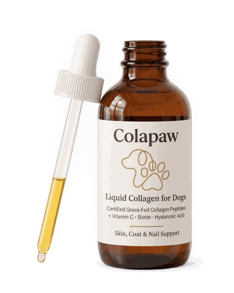 Colapaw liquid collagen for dogs — certified grass-fed collagen peptides with vitamin C, biotin and hyaluronic acid